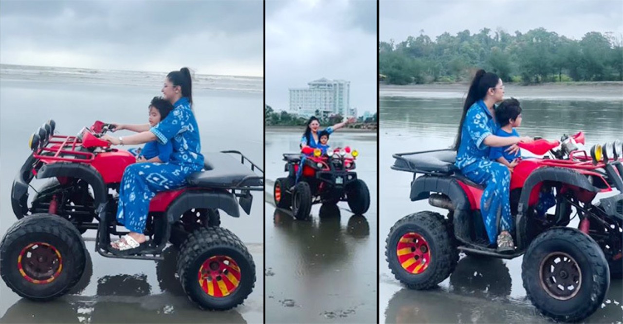 ছেলেকে নিয়ে পরীমনির সমুদ্র বিলাস