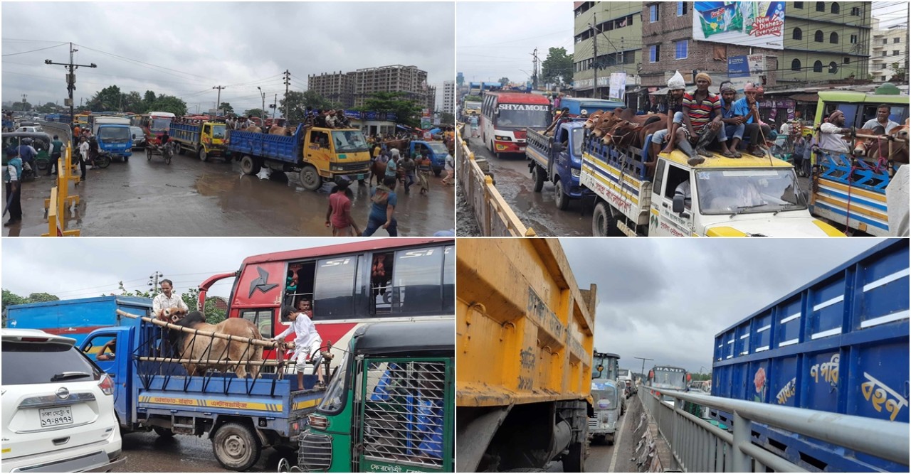 বৃষ্টি উপেক্ষা করে বাস কাউন্টারে ঘরমুখো মানুষের ভিড়